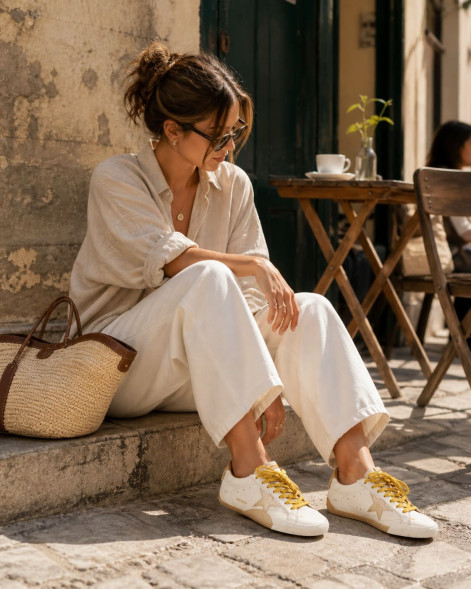 Женские кеды Golden Goose True-Star in White Nappa Leather With Gold Star and Beige Suede Heel Tab