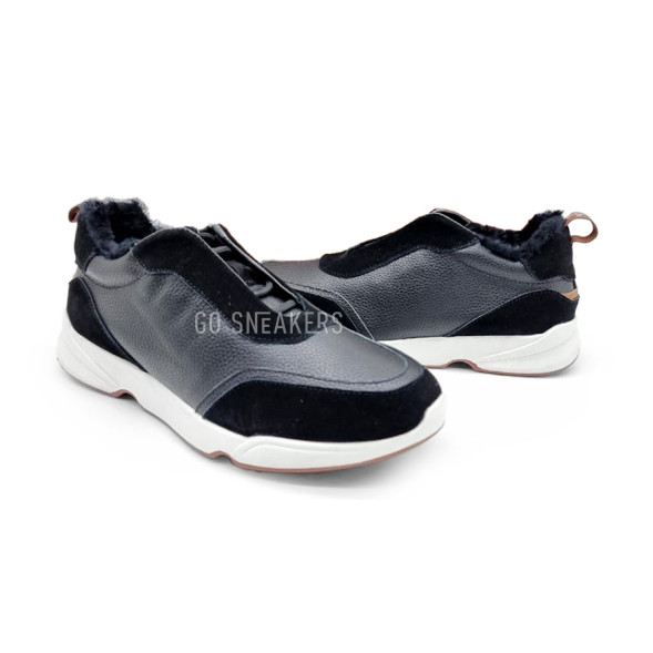 Мужские зимние кроссовки Loro Piana Man Winter Sneakers Leather Suede Black