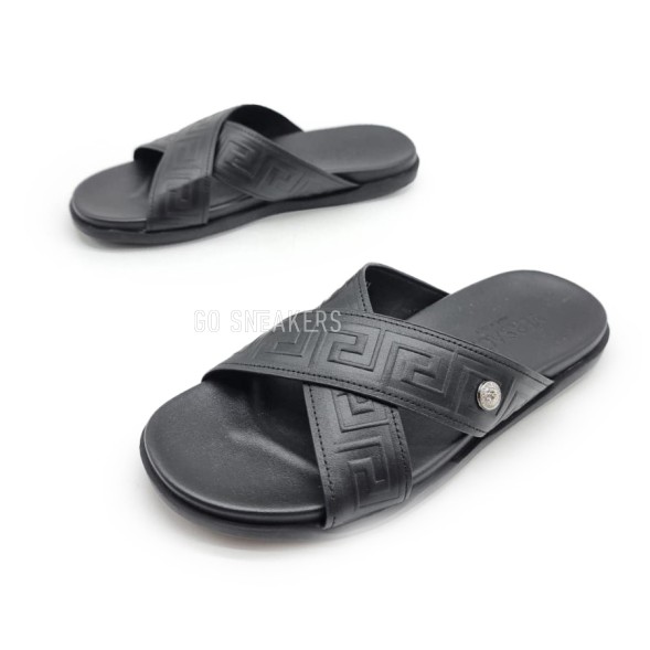 Мужские шлепки Versace Flip-flops Leather X Black Logo