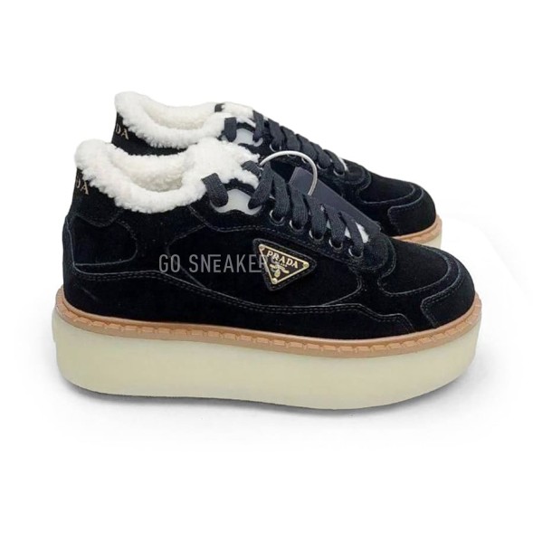 Женские зимние кроссовки на платформе Prada Platform Suede Winter Black