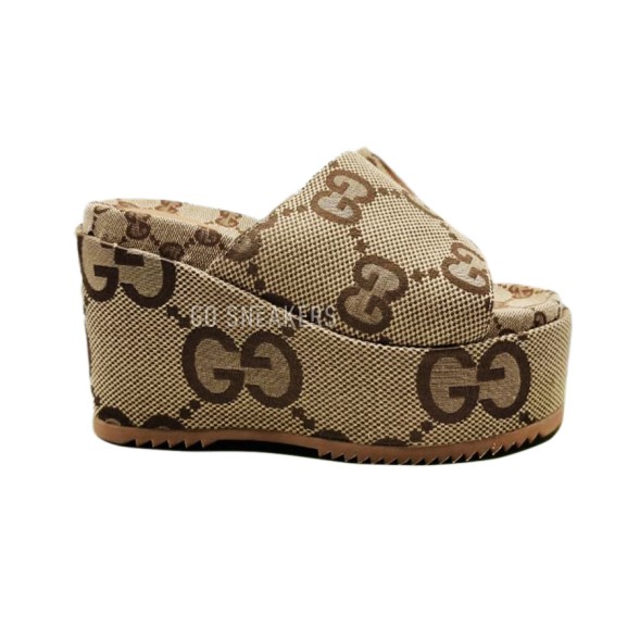 Женские шлепки Gucci Platform Flip-flops Light Brown